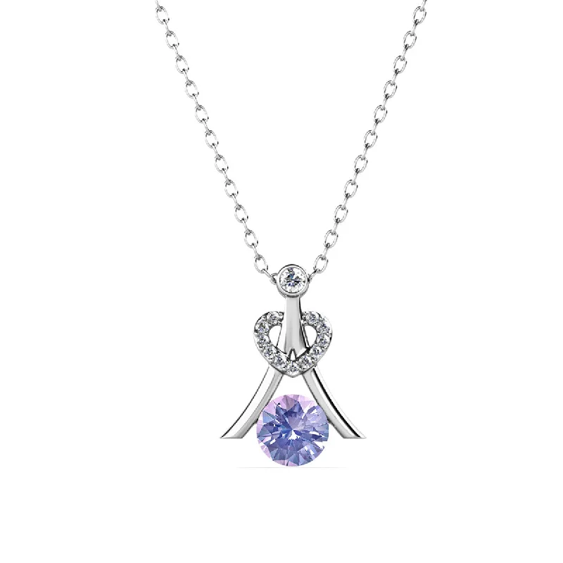 Pendant Necklace with Birthstone-Serenity June Birthstone Alexandrite Necklace 18k White Gold Plated Silver Necklace with Round Cut Swarovski Crystals