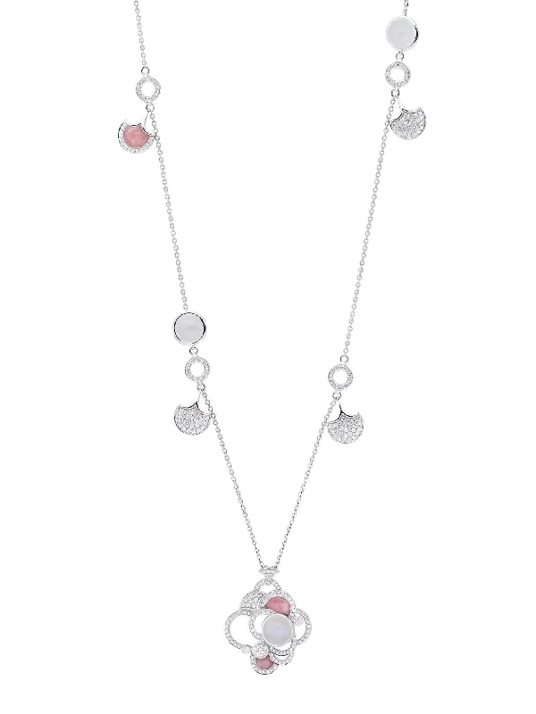 Fashionable Layered Necklace-Raindrop Moonstone and Pink Opal Long Necklace