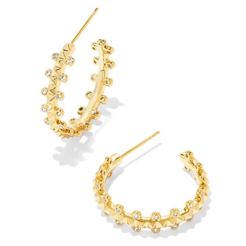 Geometric Drop Earrings-Kendra Scott | Jada Gold Small Hoop Earrings in White Crystal