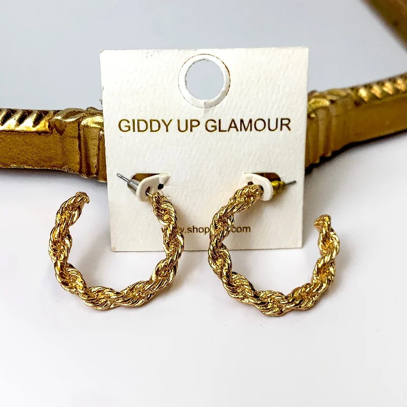 Stylish Hoop Earrings-Twisted Rope Chain Hoops in Gold