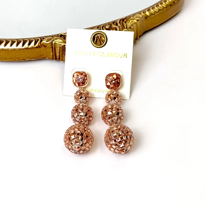 Large Hoop Earrings for Women-Cushion Crystal Post Disco Ball Dangle Earrings in Rose Gold Tone