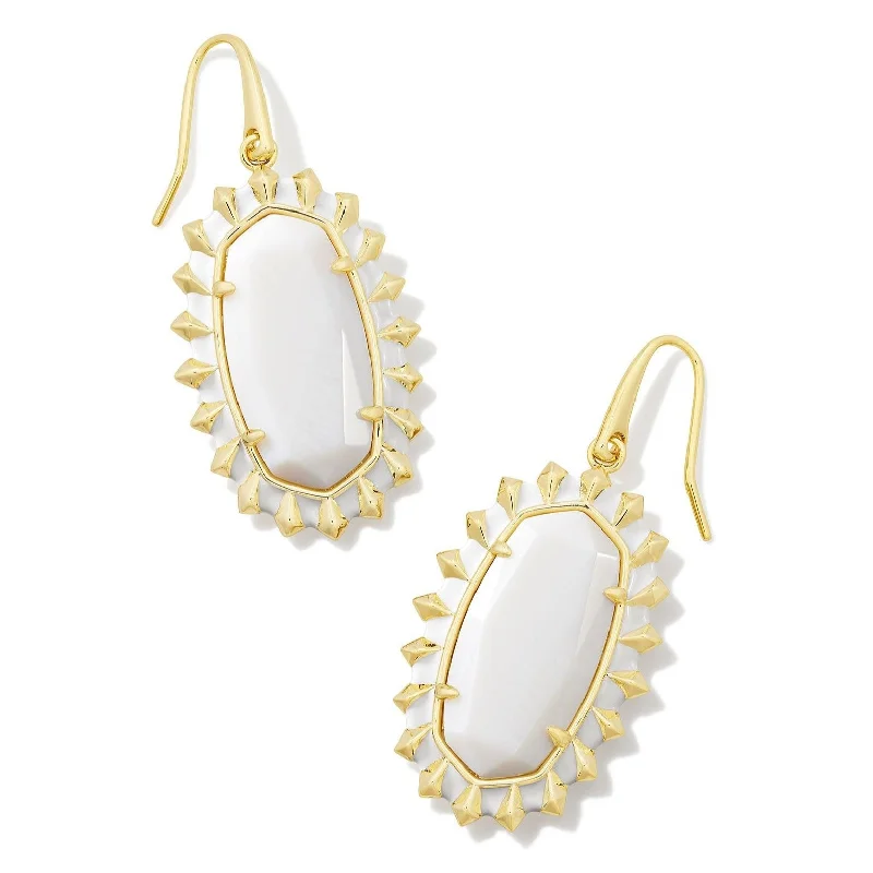 Pearl Hoop Earrings-Kendra Scott | Dani Gold Color Burst Frame Drop Earrings in White Mother-of-Pearl