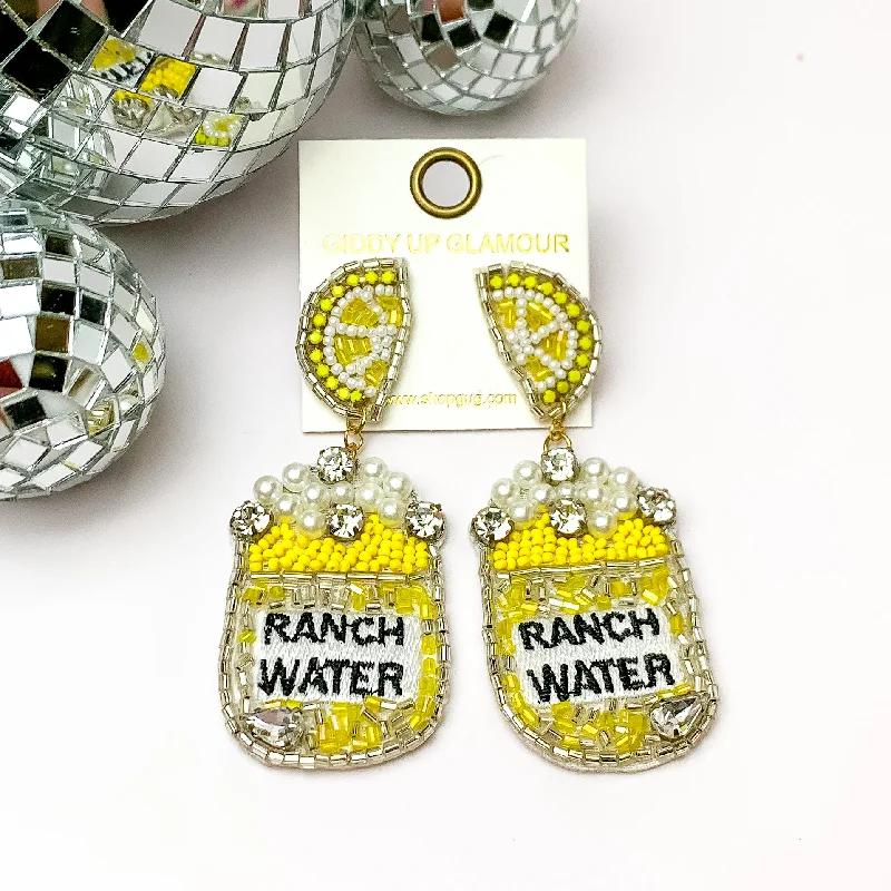 Small Hoop Earrings for Women-Beads, Pearls, and Crystals Yellow Can Earrings with Lemon Slice Studs