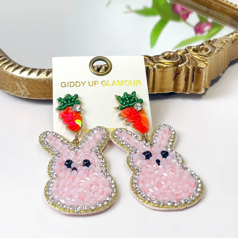 Small Gold Hoop Earrings-Bunny Beaded Earrings in Pink