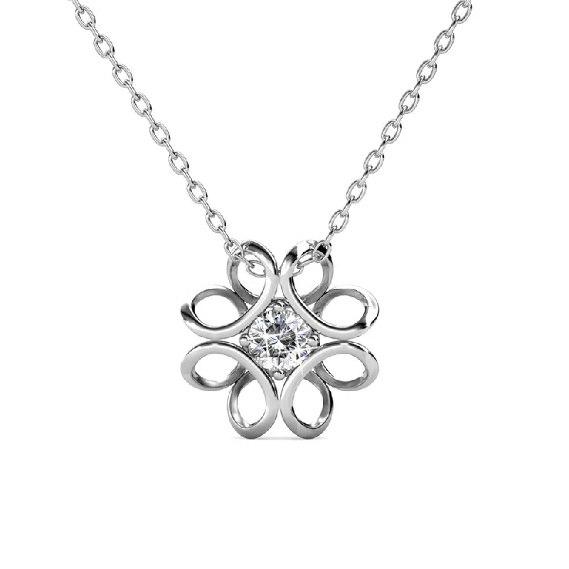 Statement Necklace with Pearls-Alexis 18k White Gold Plated Flower Pendant Necklace with Swarovski Crystal