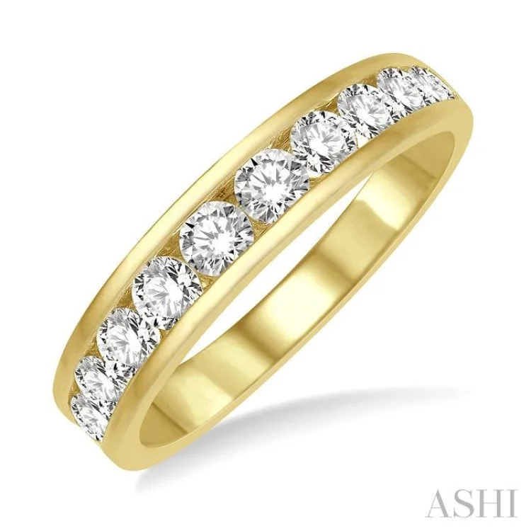 Custom Rose Gold Ring-1 ctw Channel Set 11 Stone Round Cut Diamond Wedding Band in 14K Yellow Gold