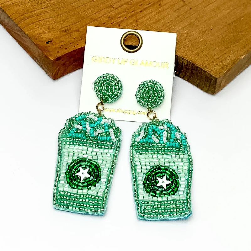 Dazzling Gold Earrings-Coffee with The Whip Beaded Earrings in Mint Green