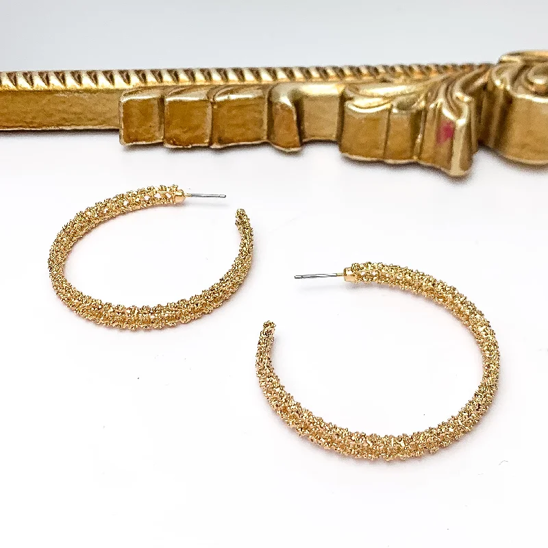 Unique Earrings for Bridesmaids-Worry Free Large Gold Tone Textured Hoop Earrings