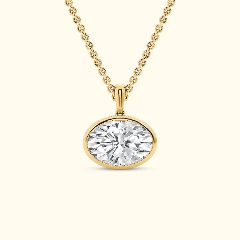 Wedding Necklace for Bride-Bezel Set 2.00ct Oval Cut Diamond Necklace