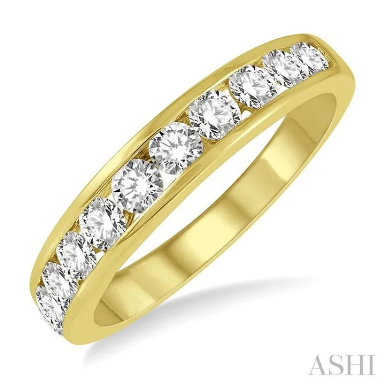 Personalized Diamond Ring-3/4 ctw Channel Set 11 Stone Round Cut Diamond Wedding Band in 14K Yellow Gold