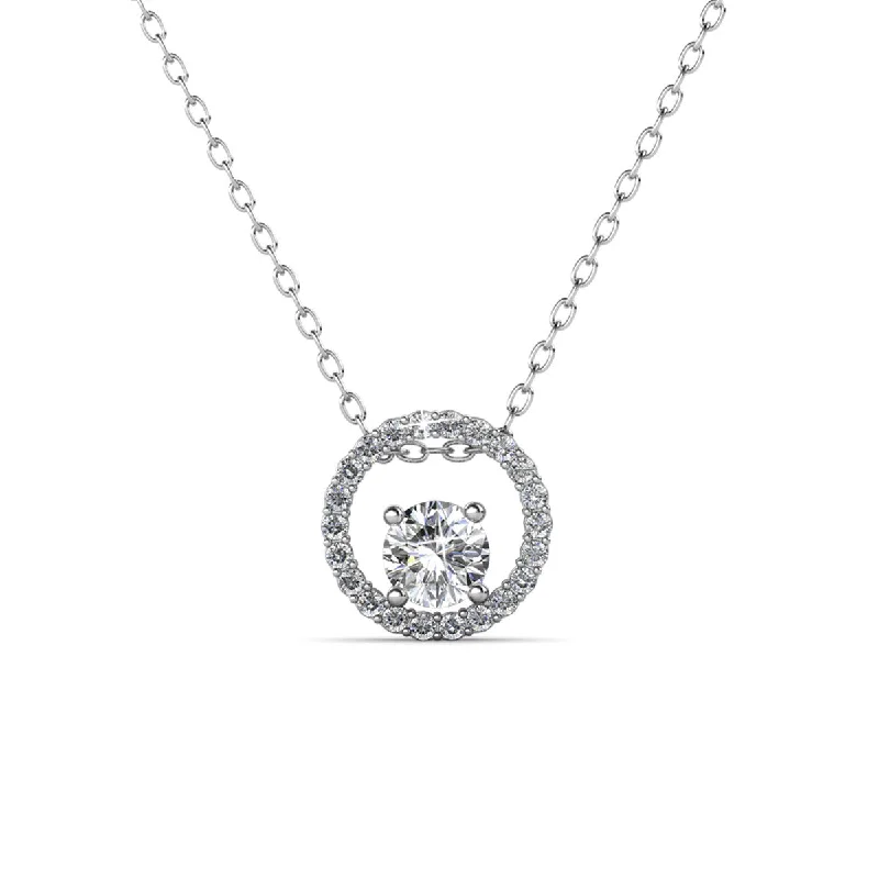 Bridal Necklace with Diamonds-Reign 18k White Gold Plated Halo Necklace with Swarovski Crystals