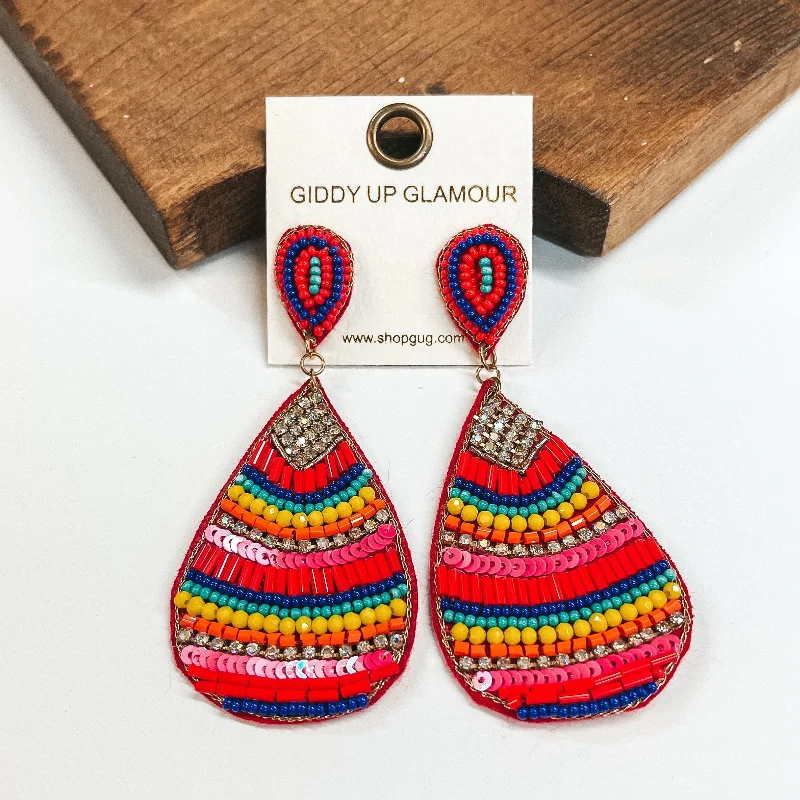 Designer Diamond Earrings-Beaded Mix and Crystal Teardrop Earrings in Serape