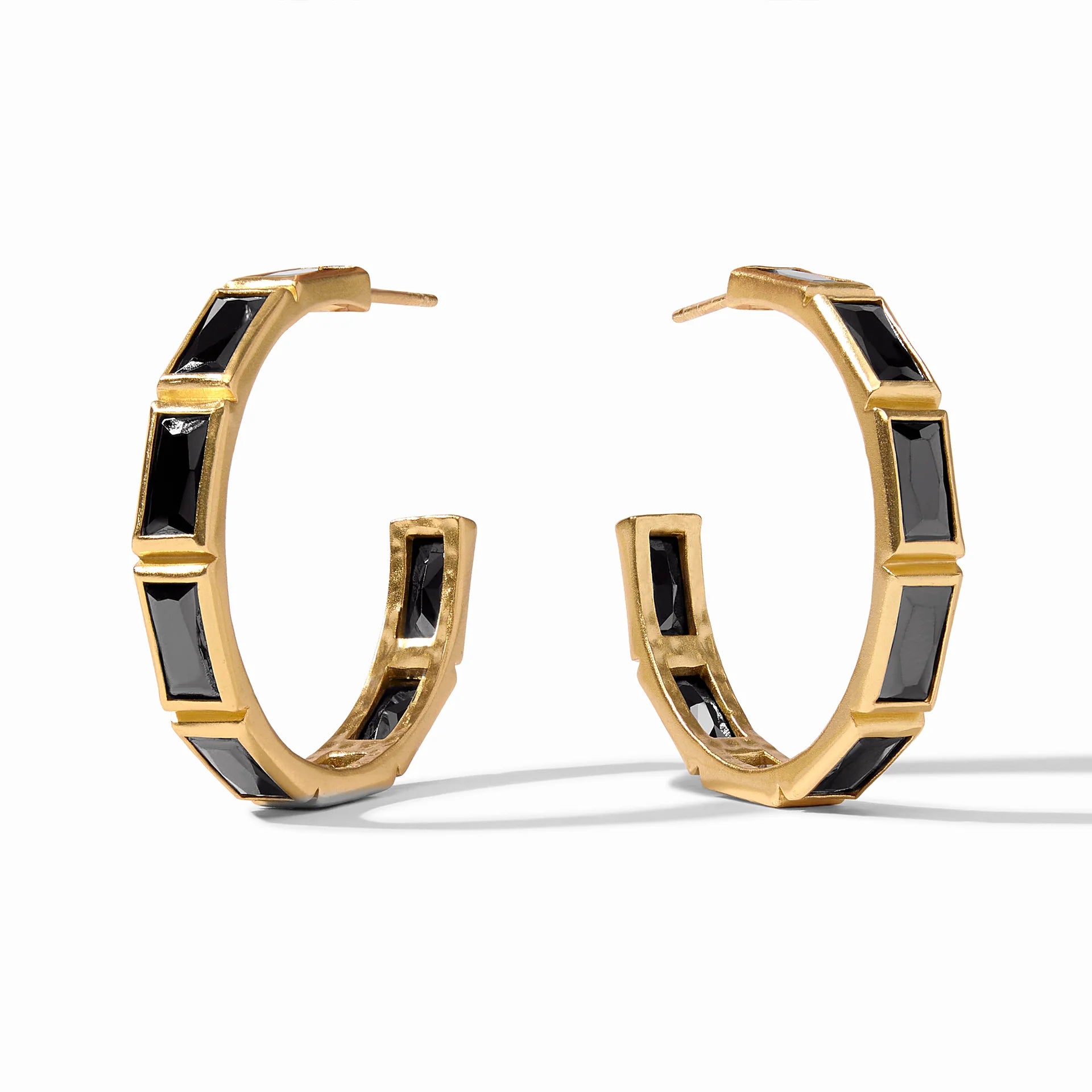 Cute Stud Earrings for Weddings-Julie Vos | Antonia Large Hoop Earrings with Obsidian Black Crystals in Gold