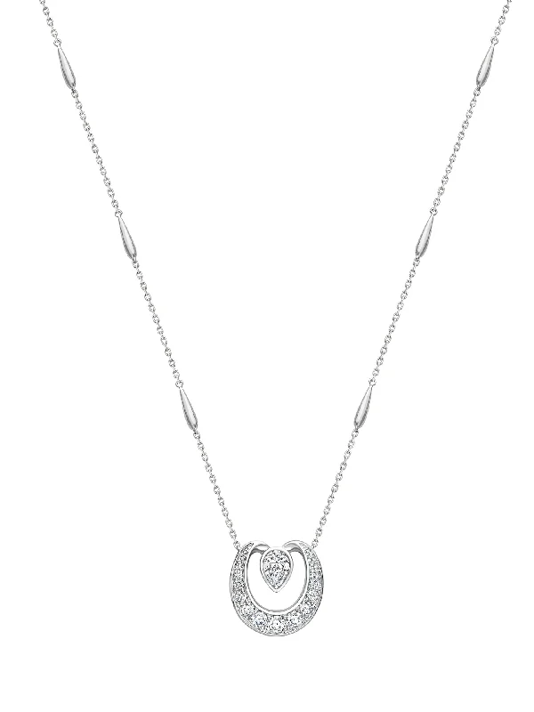 Customizable Wedding Necklace-Lucky Platinum Diamond Horseshoe Pendant