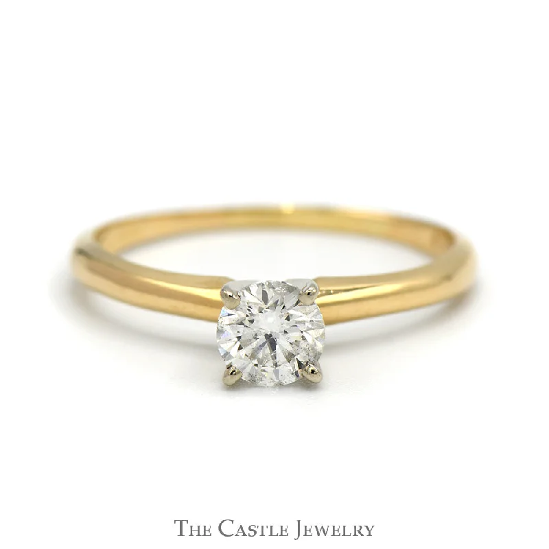 Sparkling Engagement Ring-.59ct Round Diamond Solitaire Engagement Ring in 14k Yellow Gold