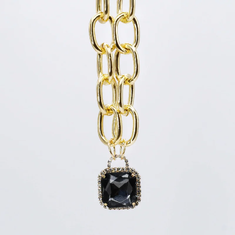 Wedding Necklace with Sapphire-Black Glamour Chunk Necklace Gold