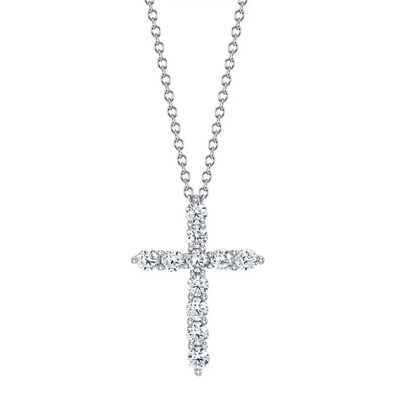 Elegant Crystal Necklace-14K White Gold 0.50ct. Diamond Cross Necklace