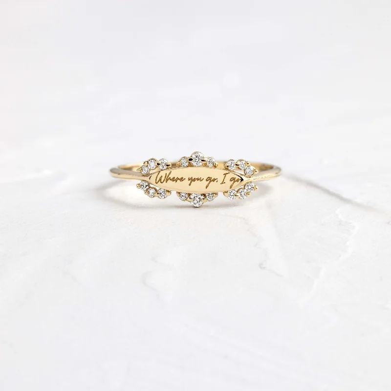 Custom Wedding Band with Diamonds-Filigree Signet Ring