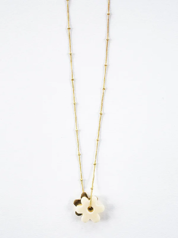 Vintage Silver Necklace-Layered Flower Necklace - Gold