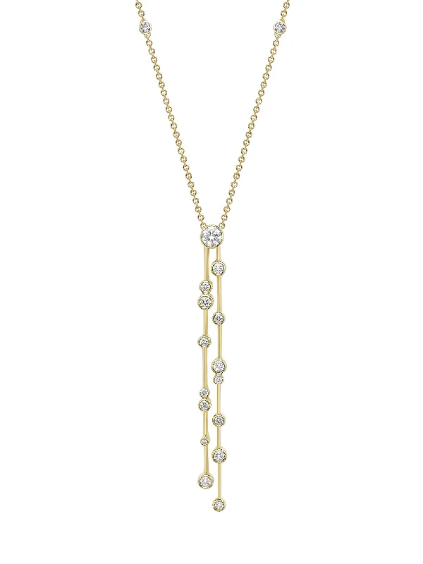 Elegant Gold Necklace for Weddings-Raindance Double Drop Yellow Gold Diamond Pendant