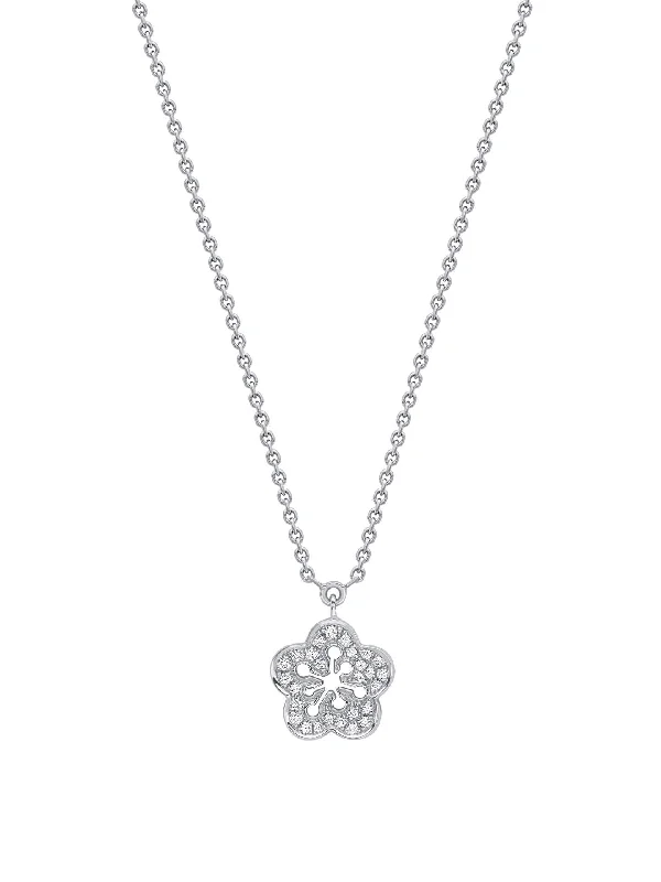 Beautiful Gold Necklace-Blossom Mini White Gold Diamond Pendant