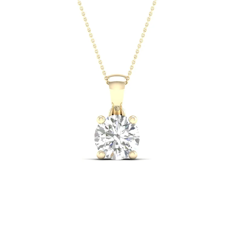 Boho Necklace for Summer-1 ½ Carat Round Lab Grown Diamond 14K Gold Solitaire Necklace