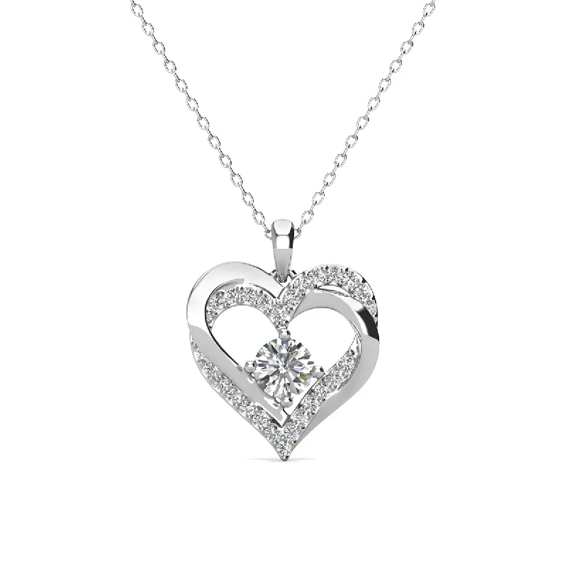 Sparkling Gold Necklace-Forever April Birthstone 18k White Gold Plated Silver Double Heart Diamond Necklace with Swarovski Crystals