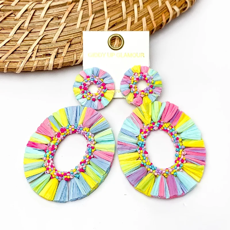 Chic Hoop Earrings-Siesta Keys Raffia Wrapped Open Oval Earrings in Multicolor