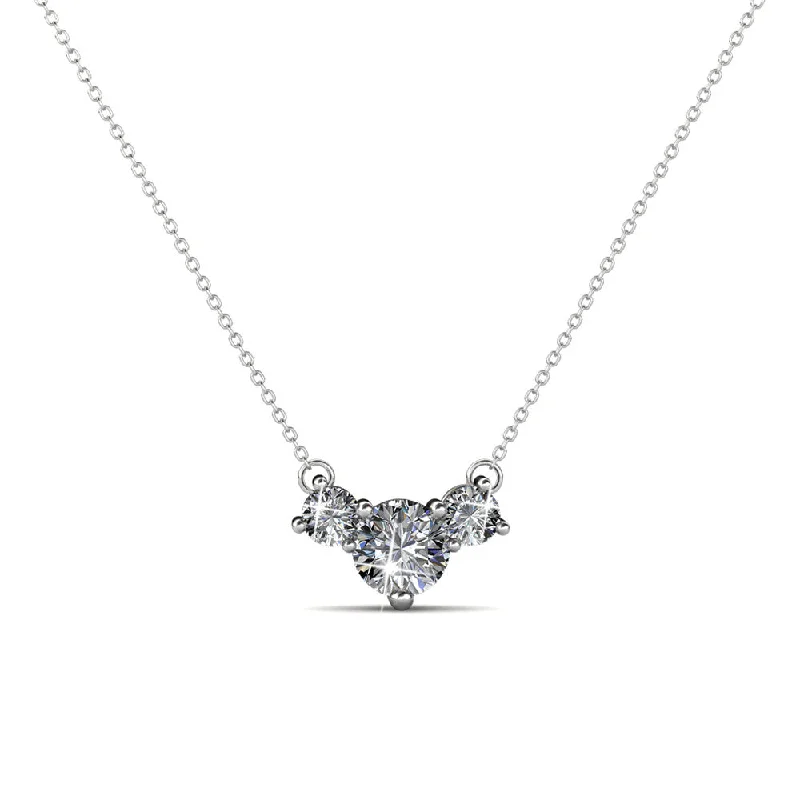 Sparkling Pendant Necklace-Calliope 18k White Gold Plated 3-Stone Pendant Necklace with Swarovski Crystals