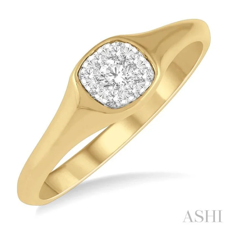 Modern Engagement Ring-1/6 ctw Cushion Shape Lovebright Diamond Ring in 14K Yellow and White Gold