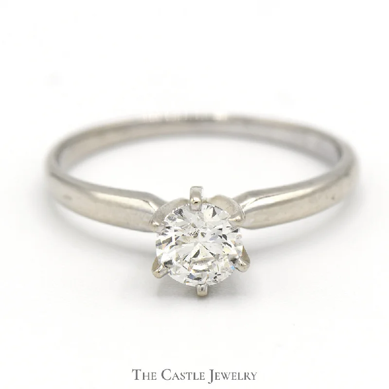 Custom Gold Ring-.59CT Round Cut Diamond Solitaire Engagement Ring in 14KT White Gold