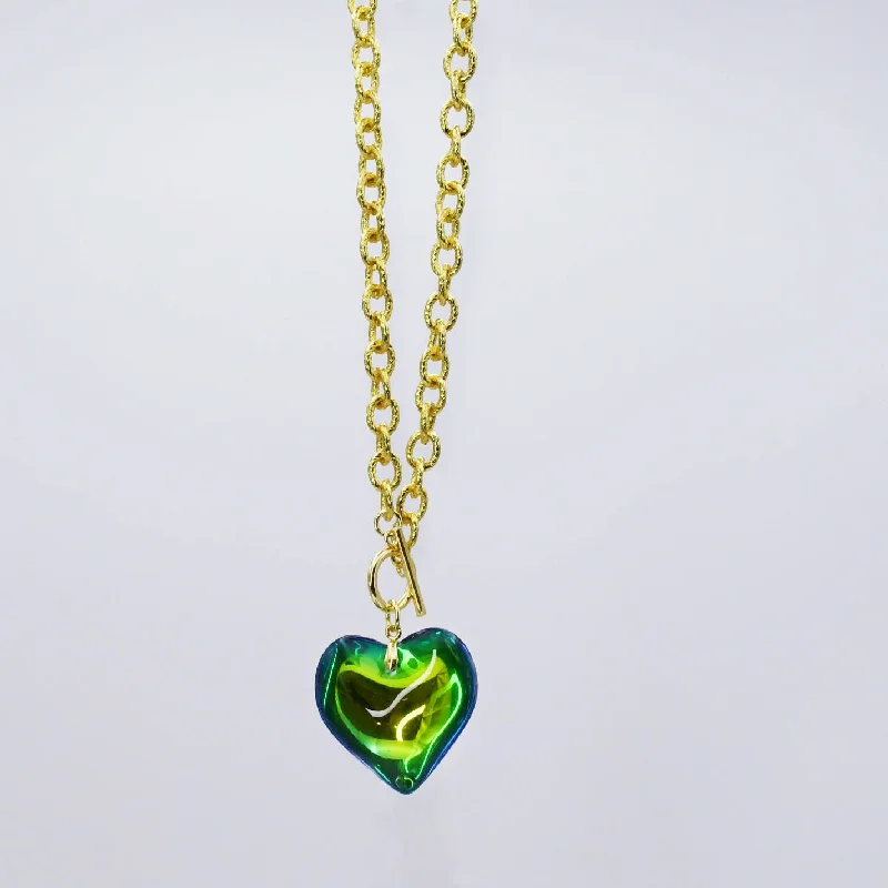 Simple Gemstone Necklace-Blue/Green Enchanted Heart Necklace C-27