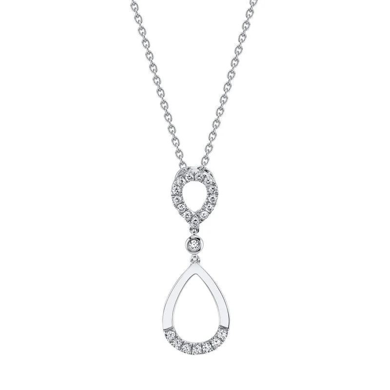 Casual Necklace for Women-14K White Gold 0.18ct. Diamond Drop Pendant Fashion Necklace