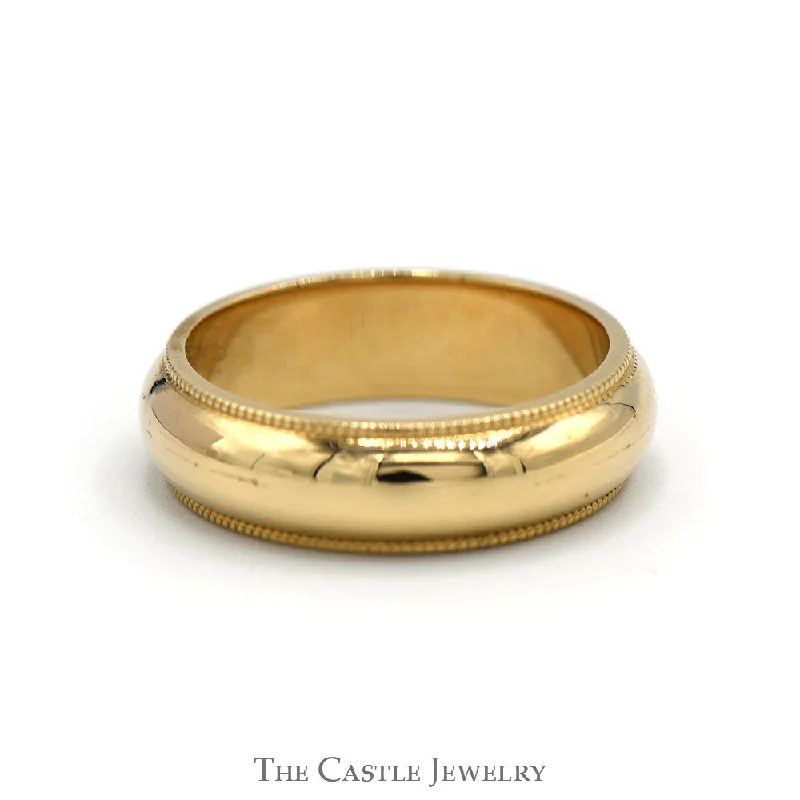 Fashionable Engagement Ring-6mm Polished Wedding Band with Milgrain Edges in 14k Yellow Gold - Size 6.5