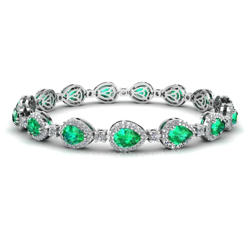 Fashionable Chain Bracelet-Halo Pear Shape 9 Carat Emerald and Diamond Halo Bracelet BRHAPSE