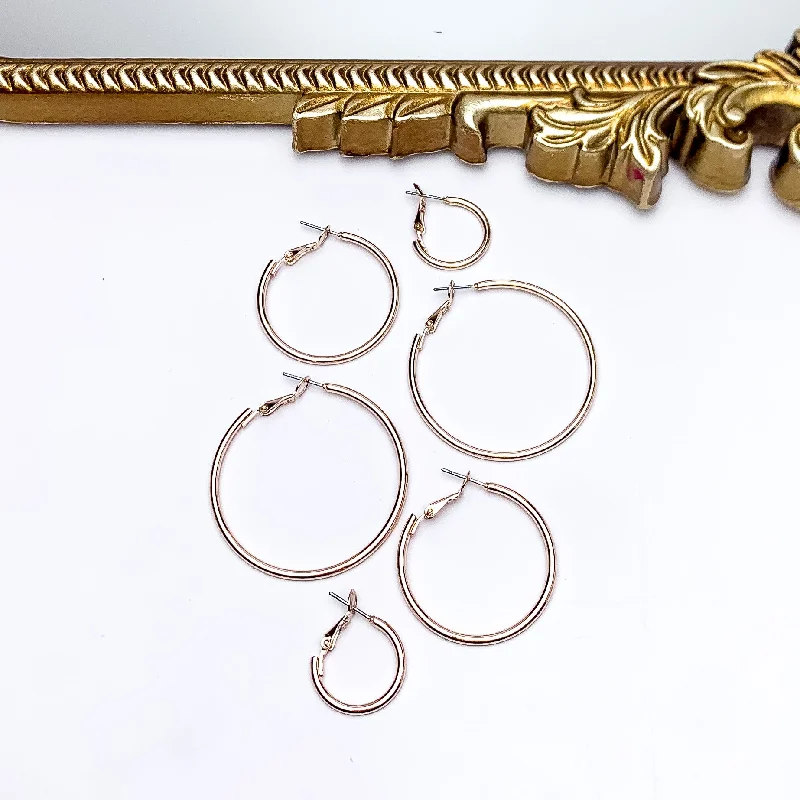 Nature Inspired Earrings-Set Of Three | Hoop Earrings in Rose Gold Tone