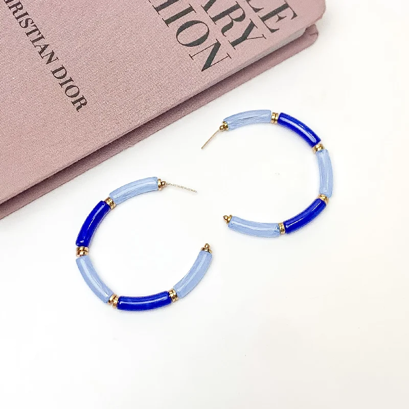 Large Dangle Earrings-Island Style Tube Beaded Hoop Earrings Royal Blue