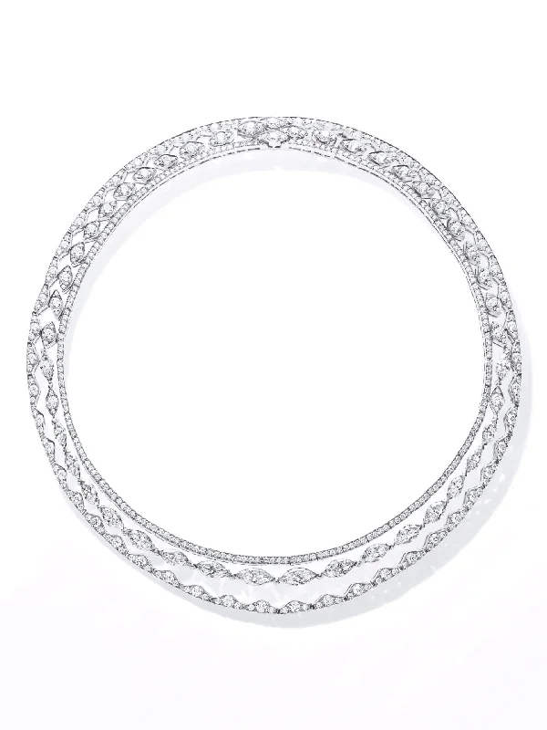 Customizable Wedding Necklace-The Tide Triple Row Diamond Collar