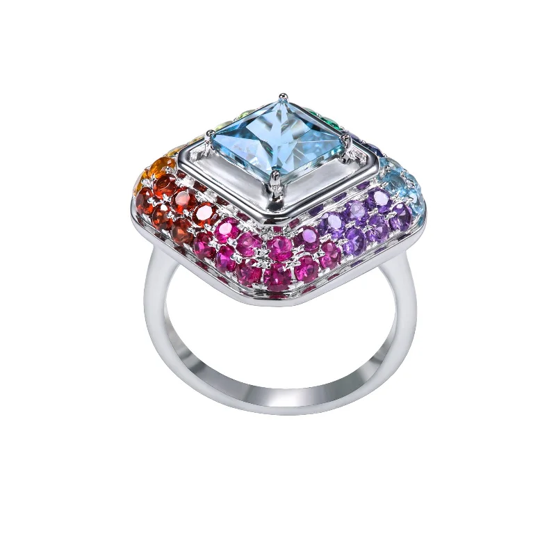 Stunning Engagement Ring-Aquamarine & Colour Stones Ring