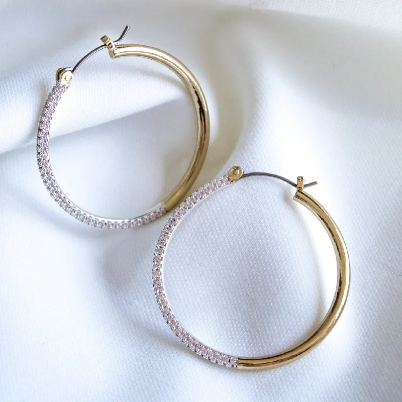 Large Drop Earrings-Kinsey Designs | Law Two Tone Hoop Earrings with CZ Crystal Accents