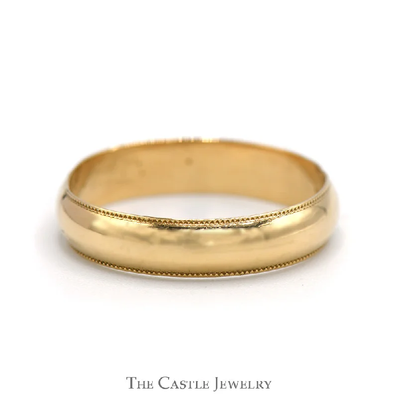 Diamond Anniversary Ring-4.75mm Wedding Band with Milgrain Edges in 14k Yellow Gold - Size 10