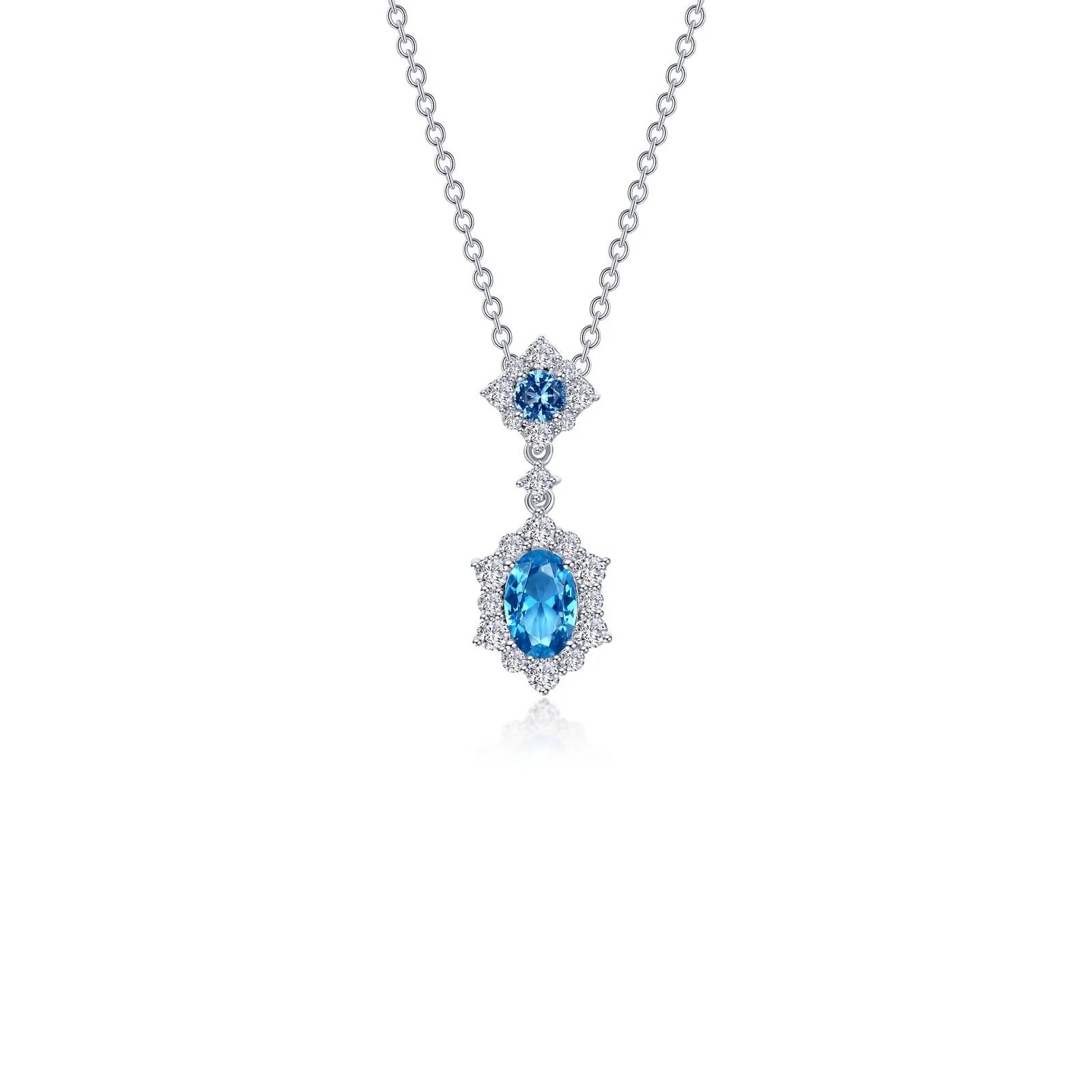 Customizable Birthstone Necklace-Lafonn Simulated Diamond & Blue Topaz Oval Halo Necklace N0322BTP20