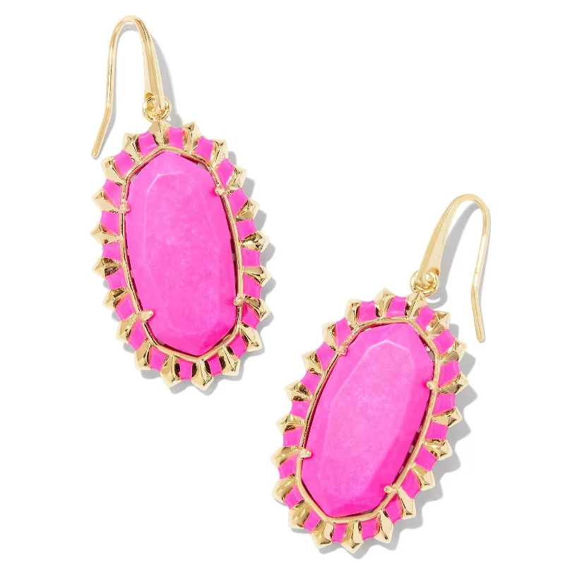 Chic Earrings for Women-Kendra Scott | Dani Gold Color Burst Frame Drop Earrings in Neon Pink Magnesite