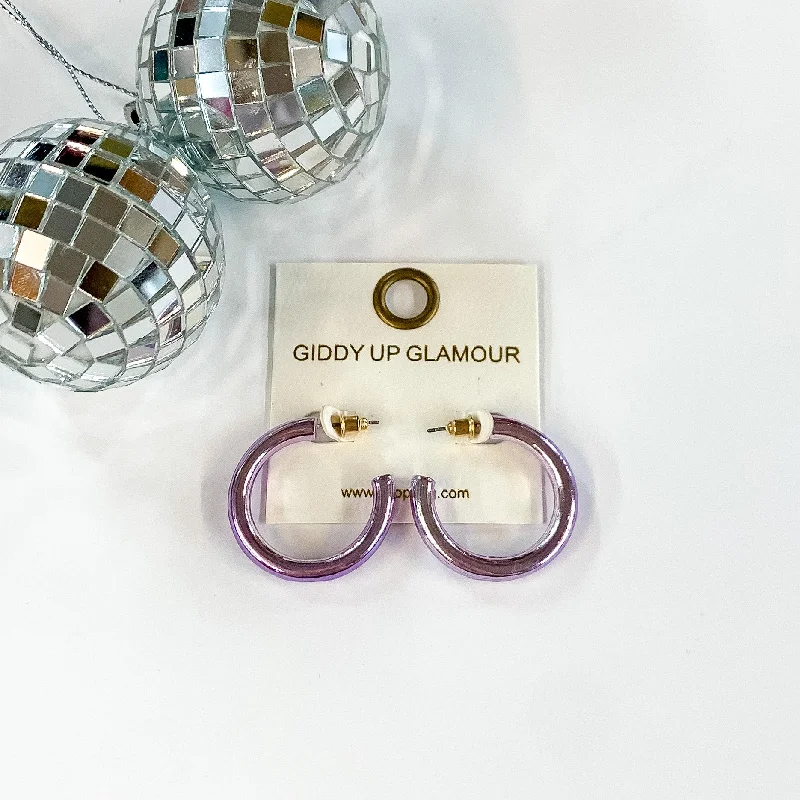 Rose Gold Earrings-Light Up Small Neon Hoop Earrings In Lavender