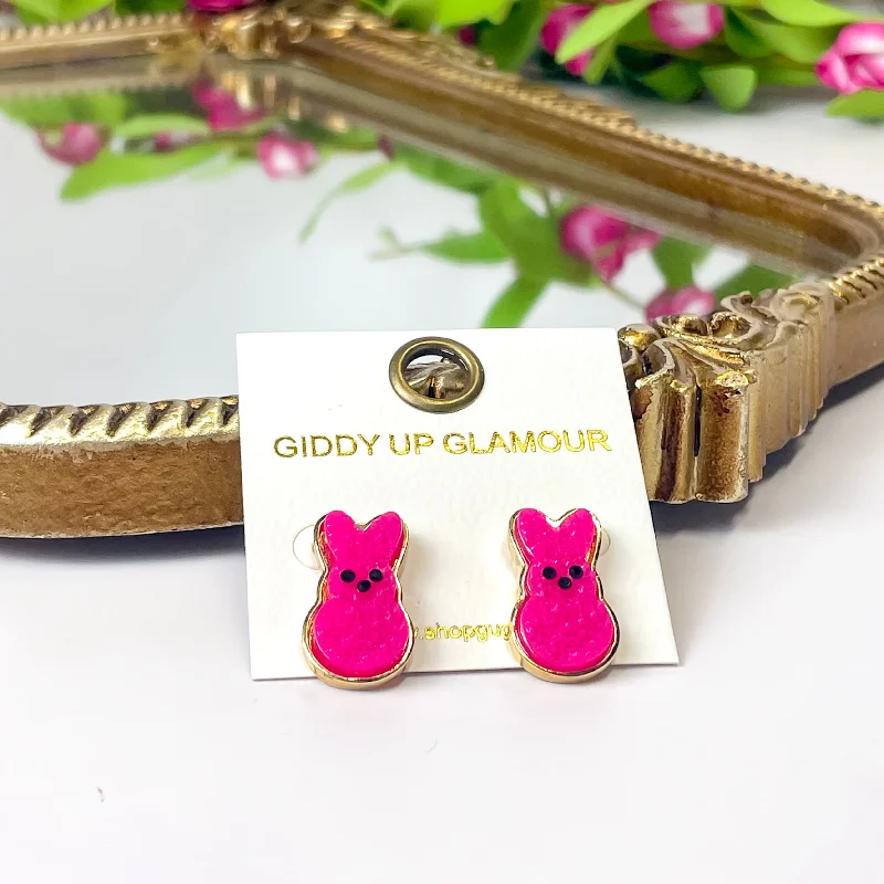 Luxurious Pearl Earrings-Bunny Stud Earrings in Hot Pink