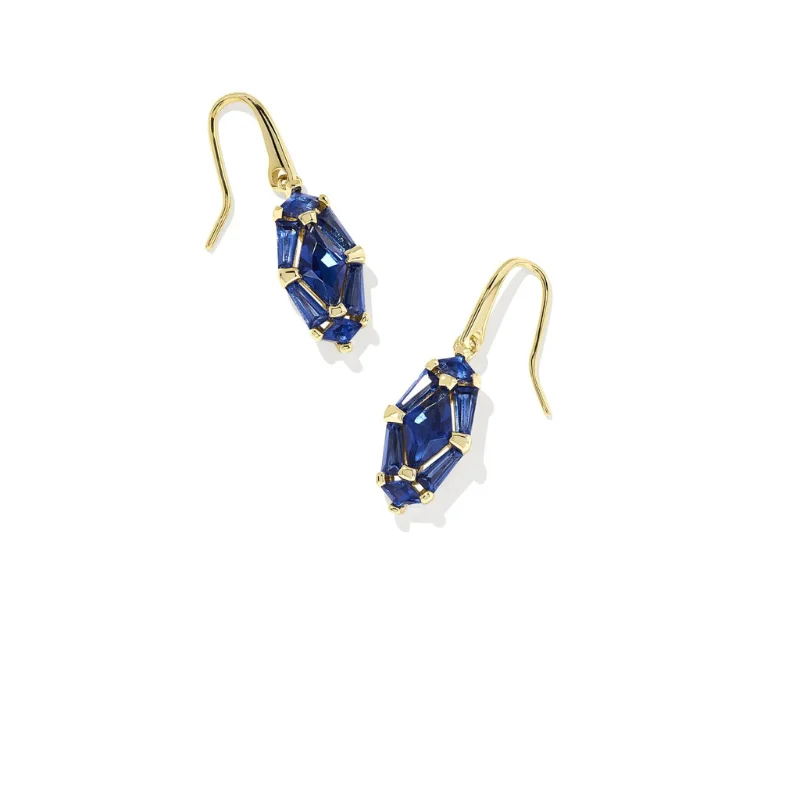 Unique Diamond Earrings-Kendra Scott | Lindy Rae Lee Gold Drop Earrings in Blue Crystal