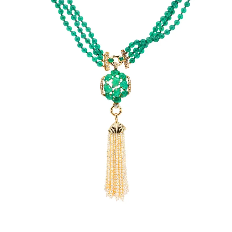 Casual Necklace for Women-Cartier French chrysoprase pearl diamond 18k yellow gold necklace