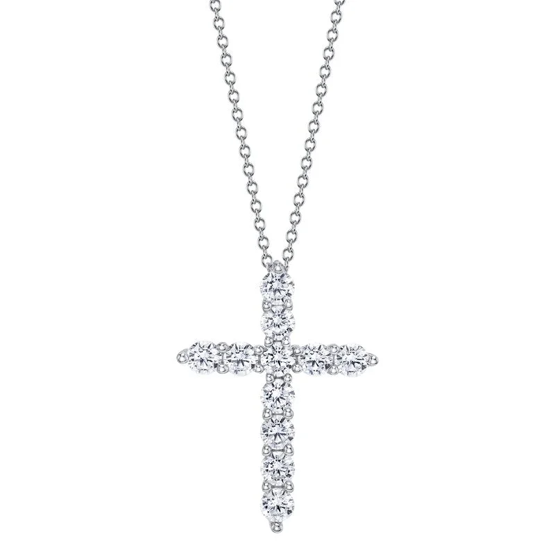 Romantic Necklace for Girlfriend-14K White Gold 0.75ct. Diamond Cross Necklace