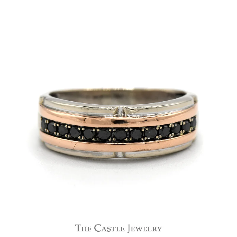 Gold Ring with Emerald-Men's 1/2cttw Black Diamond Wedding Band in Two Tone 10k White & Rose Gold