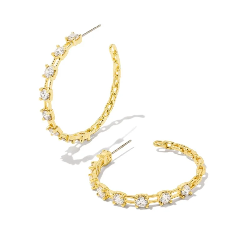 Moon Shaped Earrings-Kendra Scott | Lexi Gold Hoop Earrings in White Crystal